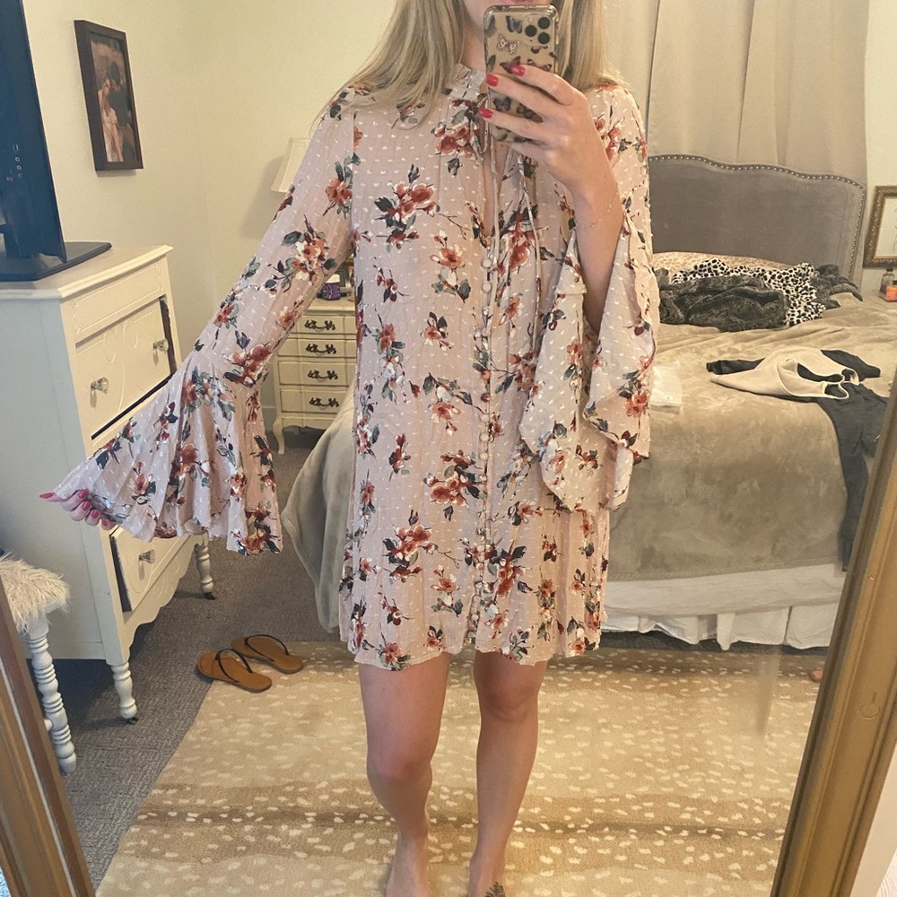 Cute high neck long sleeve floral dress